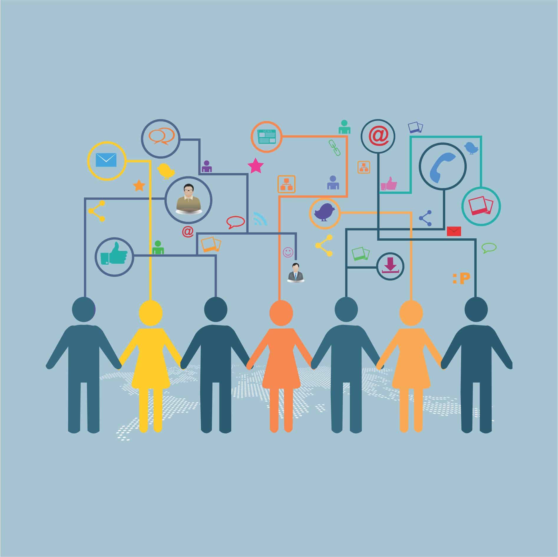 Drawing of business people working together